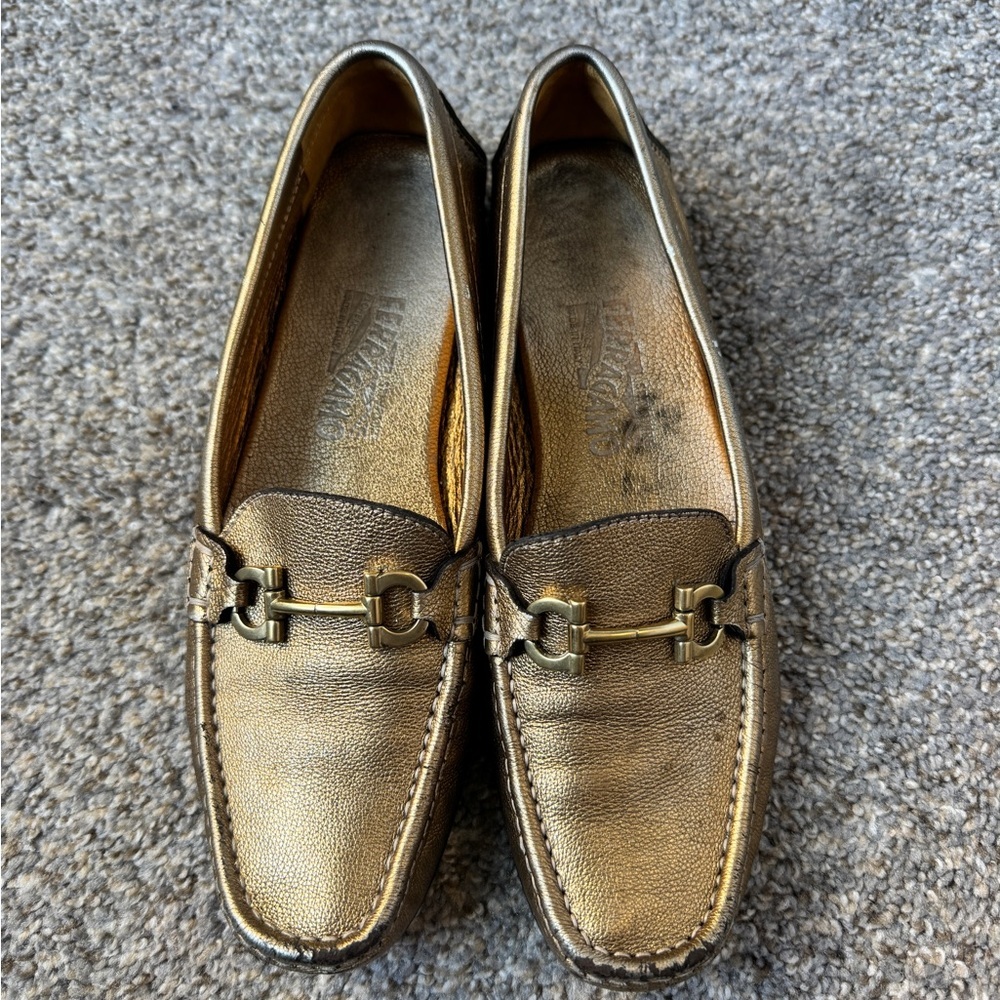 Salvatore Ferragamo Gold Loafers - Picture 4 of 11